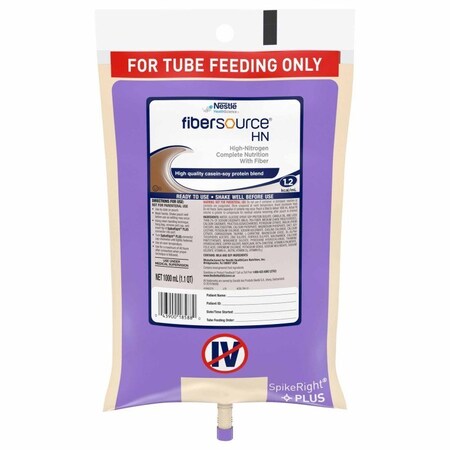Fibersource Hn Tube Feeding Formula Unflavored Liquid 1000 mL Ready to Hang Prefilled Container, 6PK 10043900185887